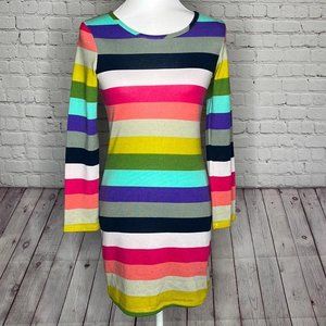 Rare Editions Rainbow Multi-Color Stripe Long Sleeve Dress